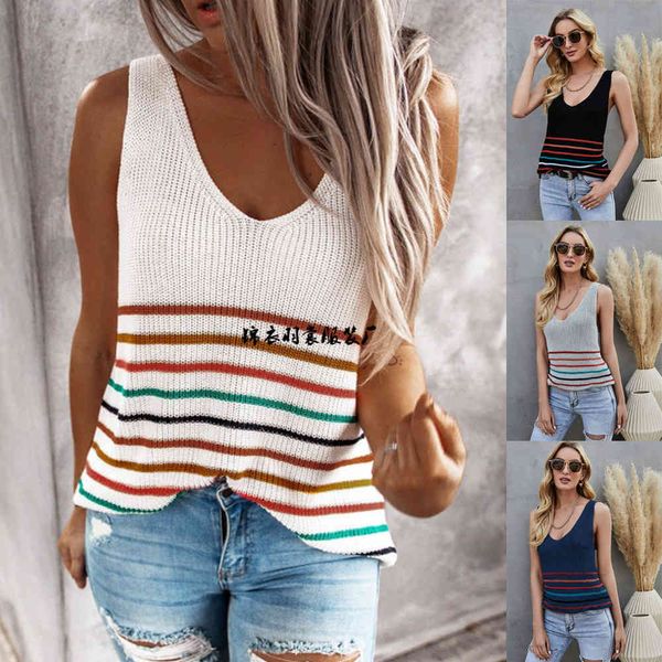 

fashion sweater 2021 summer striped stitching vest knitted bottomcoat, White;black