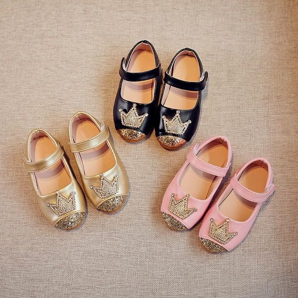 

sneakers spring summer baby casual girls princess shoes crown leather party dance pink gold black children's, Black;red
