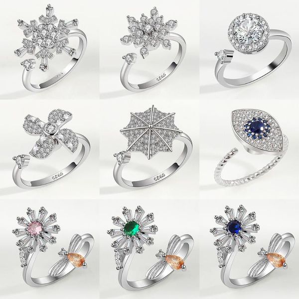 Cluster Ringe Bunte Unregelmäßige Kristall Strass Geometrische Schneeflocke Windmühle Regenschirm Runde Öffnung Verstellbarer Ring Für Frauen Schmuck