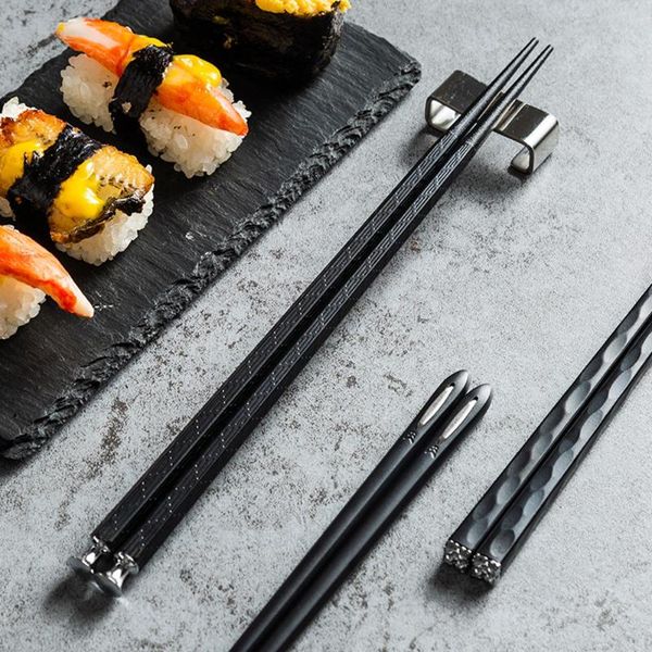 

chopsticks 5 pairs/lot alloy laser engraving squared edge non-slip reusable sushi sticks hashi handmade gift pack