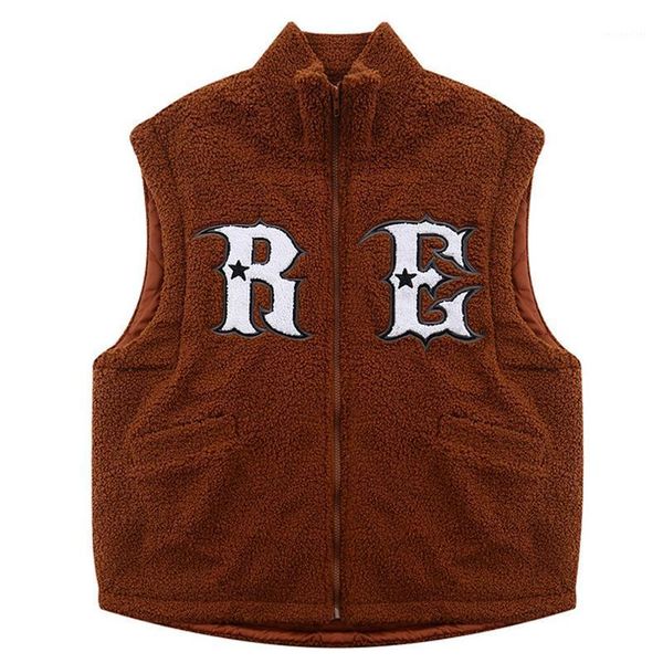 

men's vests mens lamb wool letter towel embroidery vest hiphop men sleeveless tank jacket black coffee cotton streetwear, Black;white