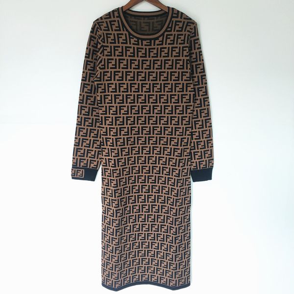 

59% off factory outlet store mid long letter jacquard round neck sleeve knitted dress in autumn and winter good quality, Black;white