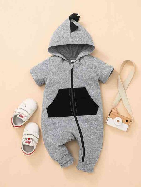 

baby colorblock 3d patched hooded zipper jumpsuit she, Blue