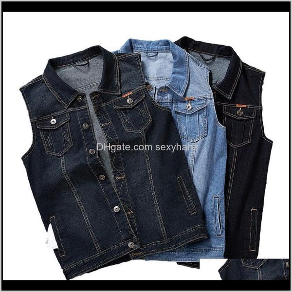 

outerwear & coats mens clothing apparel drop delivery 2021 classic denim vest sleeveless jean jacket vests turn-down collar waistcoat for me, Black;white
