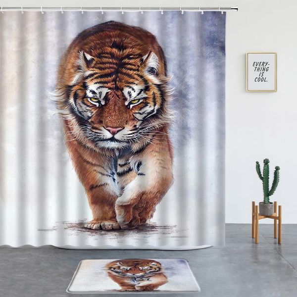 

shower curtains wild animals tiger print oil painting style bathroom set bath mats room decoration screen rugs entrance door mat