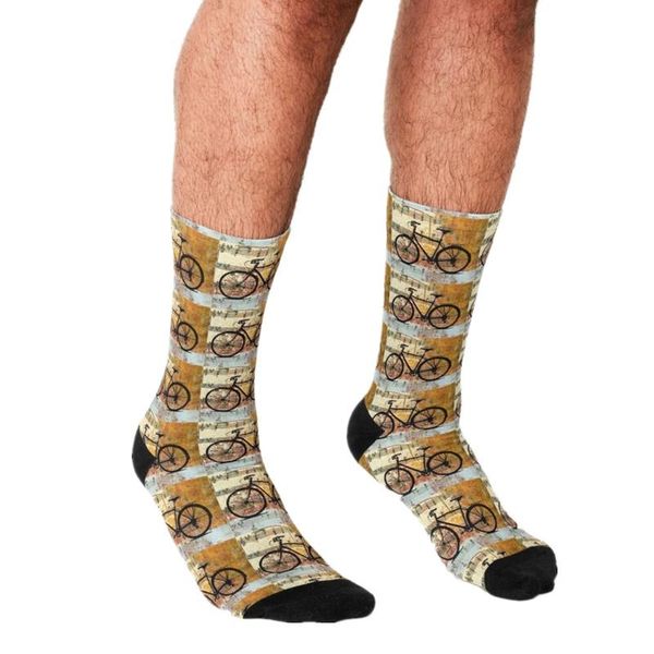 

men's socks funny bike bicycle silhouette musical printed hip hop men happy boys street style crazy for, Black