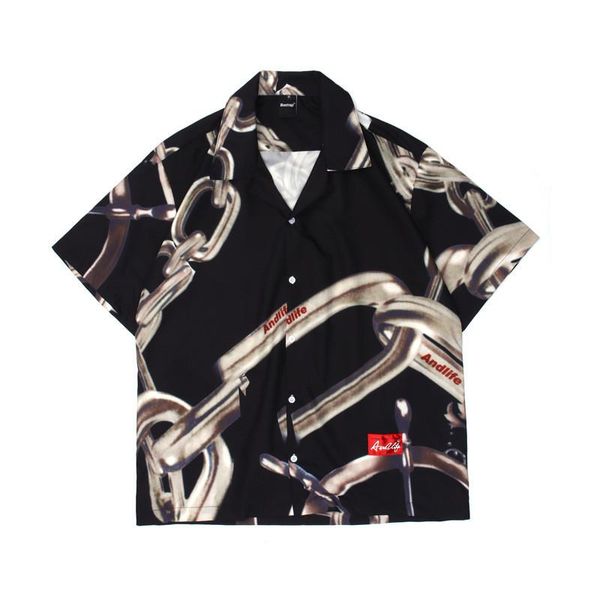 

men's fashion chains digital printed shirts short sleeve cotton summer casual for male, White;black
