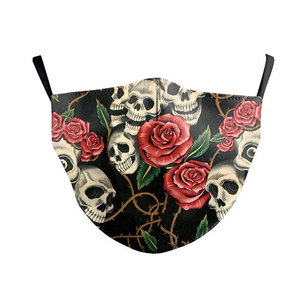 

skull print pattern printed masks (no filter) pack of 5 pieces comfortable hygiene reusable washable effective filtering dust