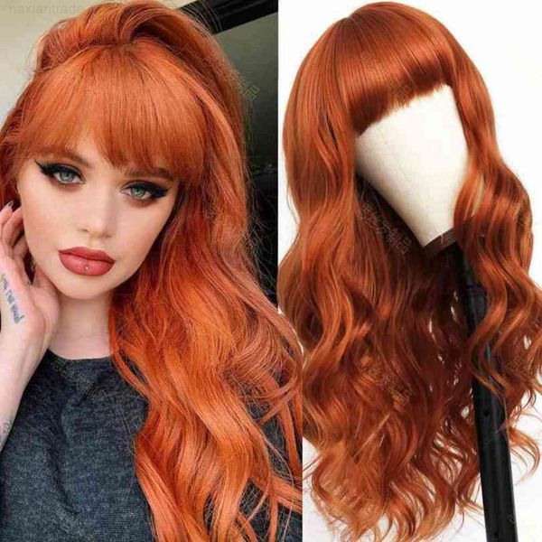 

chemical fiber wig women's orange long large wave qi bangs curl set, Black