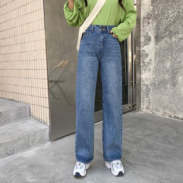 

women's jeans women mom high waist retro blue straight loose long denim pants summer female wide leg ladies trousers streetwear
