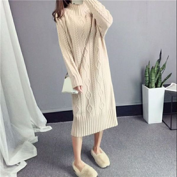 

long thickened wool s women's korean loose half high neck solid color bottomed knitted in autumn and winter, Black;gray