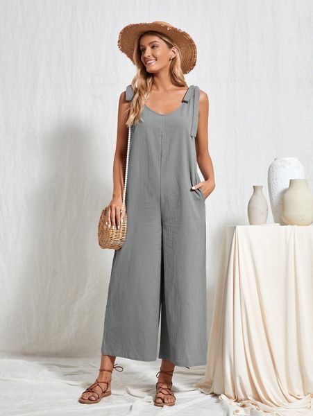 

emery rose knot strap wide leg jumpsuit w0u7#, White