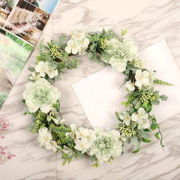 

artificial camellia wreath door decoration flower aarrangement wreaths wedding hanging spring ring round home decorative flowers &