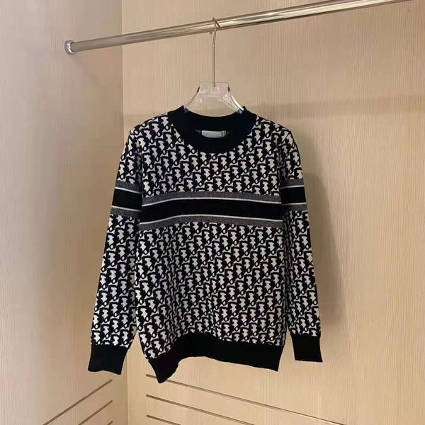 

721. autumn winter sweatshirts english letters double sided full body letter jacquard knitted round neck men's and sweater, Black