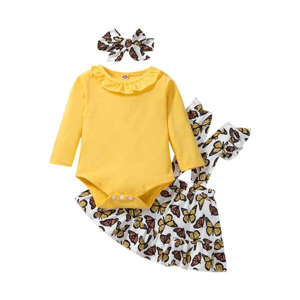 

baby clothing sets girls outfits kids clothes children autumn winter butterfly print dress trousers jumpsuit three-piece children's wea, White