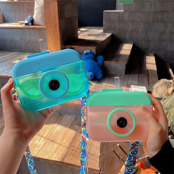 

mugs 400ml ins cute camera kettle creative kids water bottle with straw outdoor cup