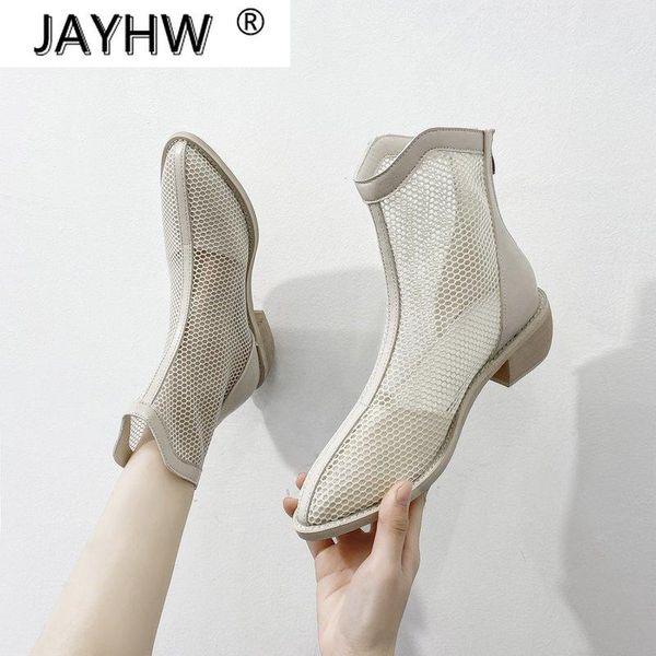 

spring women's boots fashion mesh ventilated ankle pointed shoes high heel black casual women sandals