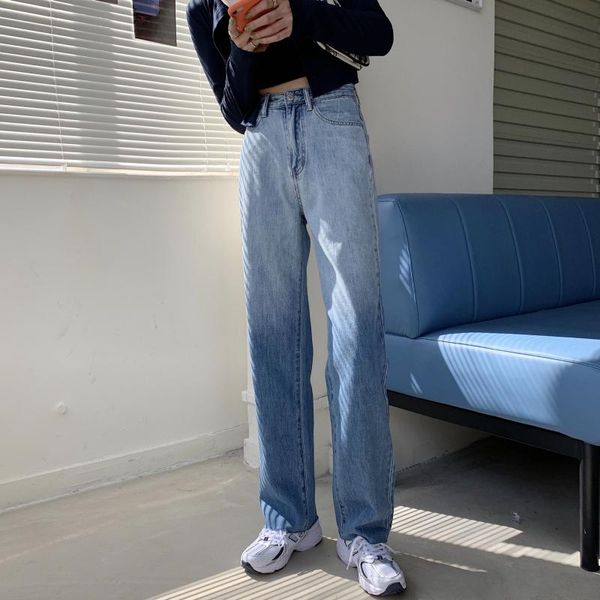 

vintage wide leg woman jeans for women high waisted casual long trousers korean streetwear denim pants 2021 women's, Blue