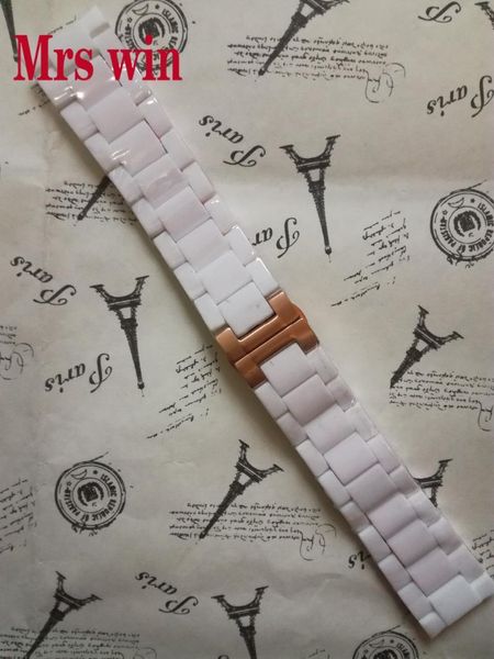

watch bands mrs win watchbands white rubber silicone wrap rose-gold stainless steel strap bracelet for 5919 watches sell, Black;brown