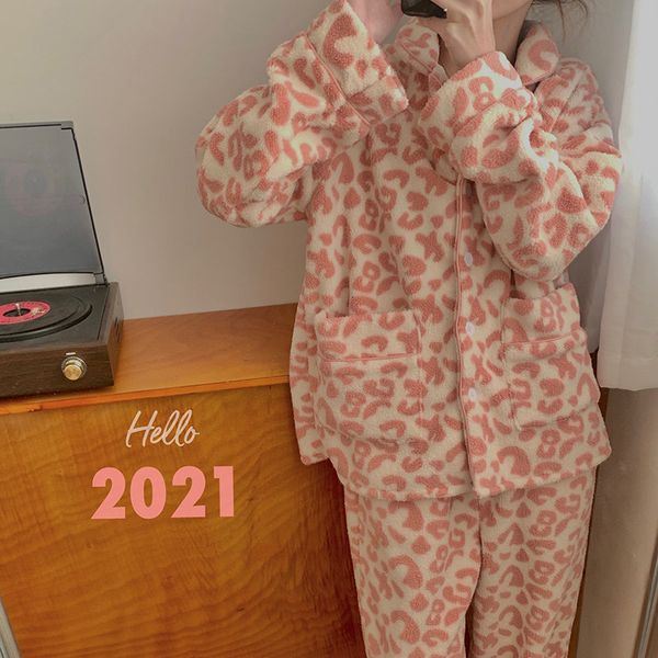 

sleepwear pink chic nightwear leopard comfortable women animal printed stylish homewear soft girls sweet pajamas sets, Black;red