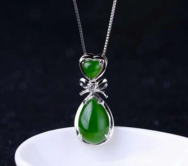 

lockets hetian biyu silver inlay pendant one touch green j43#