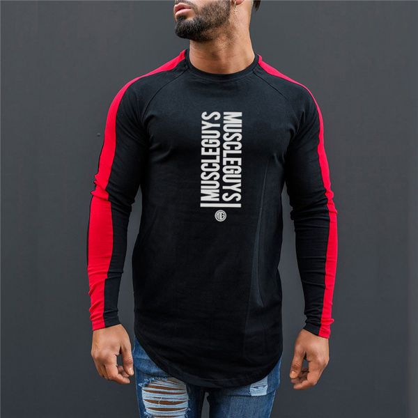

muscleguys autumn mens cotton gyms men t shirt fitness bodybuilding shirts male brand tees long sleeve t-shirt men 210421, White;black