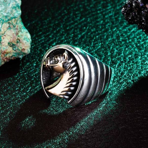 

animal horse silver ring men made in turkey solid 925 sterling cluster rings, Golden;silver