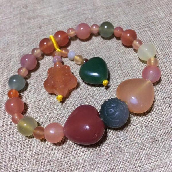

beaded, strands fine color natural crystal bracelets carved heart beads lucky for women men wrist fashion jewelry, Black