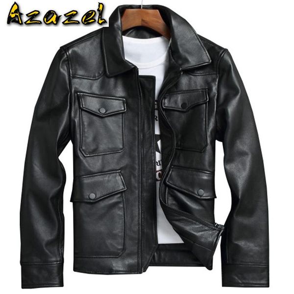 

men's leather & faux flight mens genuine cowleather jacket coats oversized 6xl automotive mans real sheepskin and a603, Black