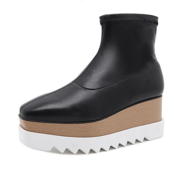 

boots mrcave fashion women's genuine leather black booties 2021 wedges ankle ladies high heels platfrom shoes women