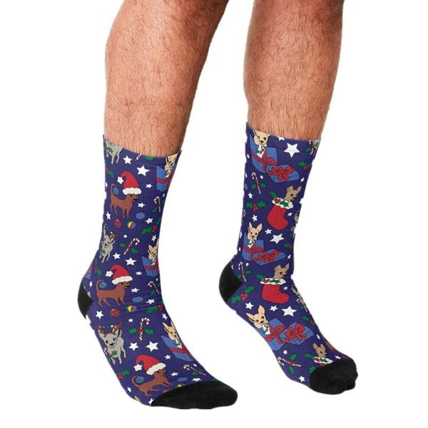 

men's socks funny christmas chihuahua dog printed men harajuku happy hip hop novelty cute boys crew casual crazy for, Black