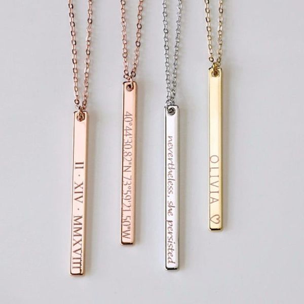 

pendant necklaces shellhard charming women necklace jewelry custom engraved name date bar romantic unique chic chain, Silver