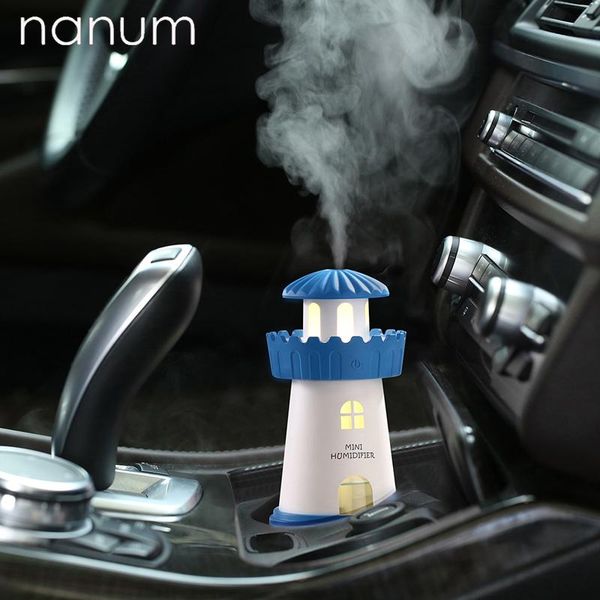 

car air freshener aroma essential oil diffuser mini ultrasonic lighthouse humidifier purifier led light usb mist maker
