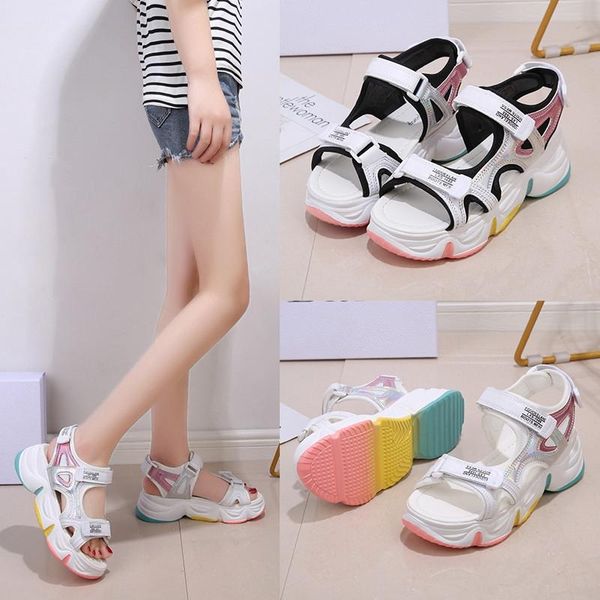 

women's thick bottom sandals large size colorful cute cool beach ready stock, Black