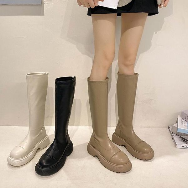 

boots women's autumn boots-women flat heel winter footwear female shoes zipper round toe 2021 lolita rubber over-the-knee ladies, Black