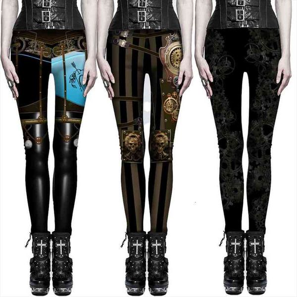 

[youre my secret] steampunk women gear printing carnival party skinny trousers workout leggings high waist girl pants, Black