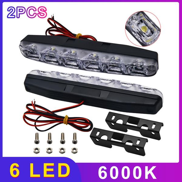 2 uds 6 LEDs luces de circulación diurna para coche estilo DRL DC 12V 6000K fuente de luz para automóvil bombilla LED superbrillante a prueba de agua