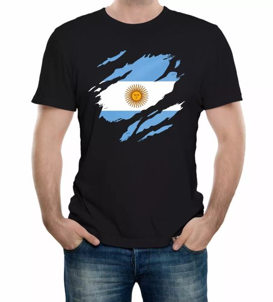 

torn argentina flag men's t-shirt argentinian support country world cup, White;black