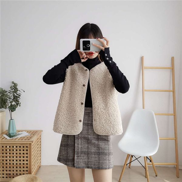 

fur in autumn winter lamb plush vest women's net red thin coat, White