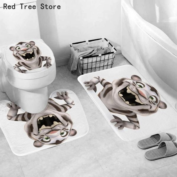 

shower curtains bathroom accessories cute animal tiger wolf printed decoration soft carpet 3pcs/set toilet seat lid cover washable floor rug