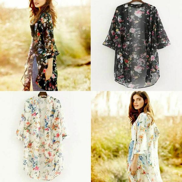 

women's blouses & shirts long summer cardigan kimono sunscreen women casual chiffon, White