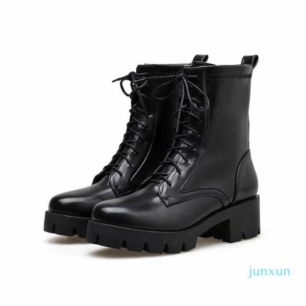 

wholesale-boots demonia shoes platform ankle women fashion buckle chunky motorcycle woman waterproof pu leather botas, Black