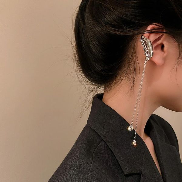 

Stud Design Crystal Drop Single Piece Clip Cuff Earring, Golden;silver