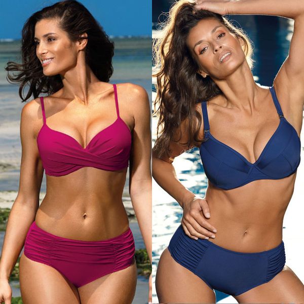 

rinabe push up bikini female ruffle swimsuit solid bikini set bathing suit women swimwear v ne biquini bechwear bikinis