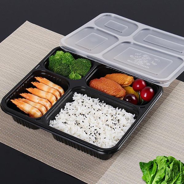 Lebensmittelverpackungsboxen aus PP mit 4 Fächern zum Mitnehmen, hochwertige Einweg-Bento-Box für Hotels SN5436