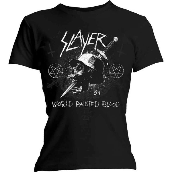 

Ladies slayer dagger skull licensed women ladies t-shirt, White;black