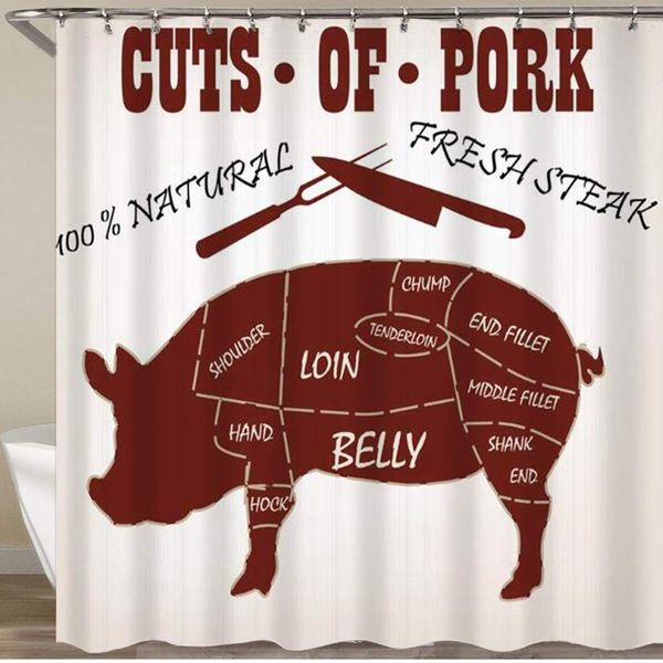 

shower curtain,bacon cut meat butcher diagram food animal miscellaneous barbecue brisket butchery cattle,polyester fabric