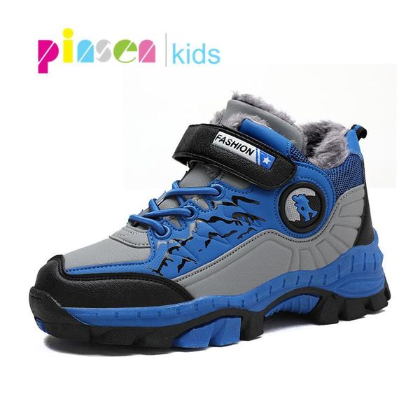 

sneakers pinsen 2021 winter kids boys outdoor shoes hiking children boy rubber sole non-slip plush warm sports, Black;red