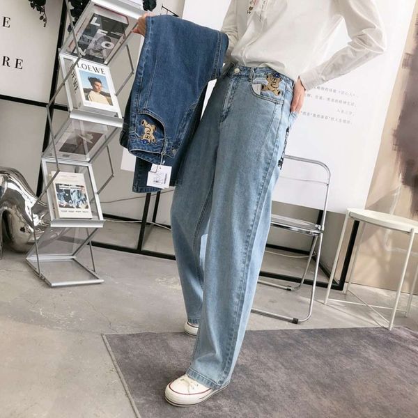 

spring and summer women's cartoon loose bear pants wide leg, Blue