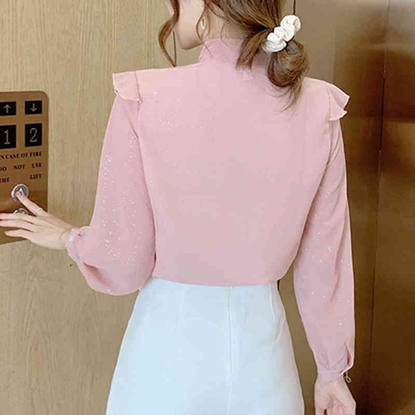 

sweaters spring korean office lady blusa lace-up bow vintage elegant chiffon women blouses long sleeve casual shirts, White;black